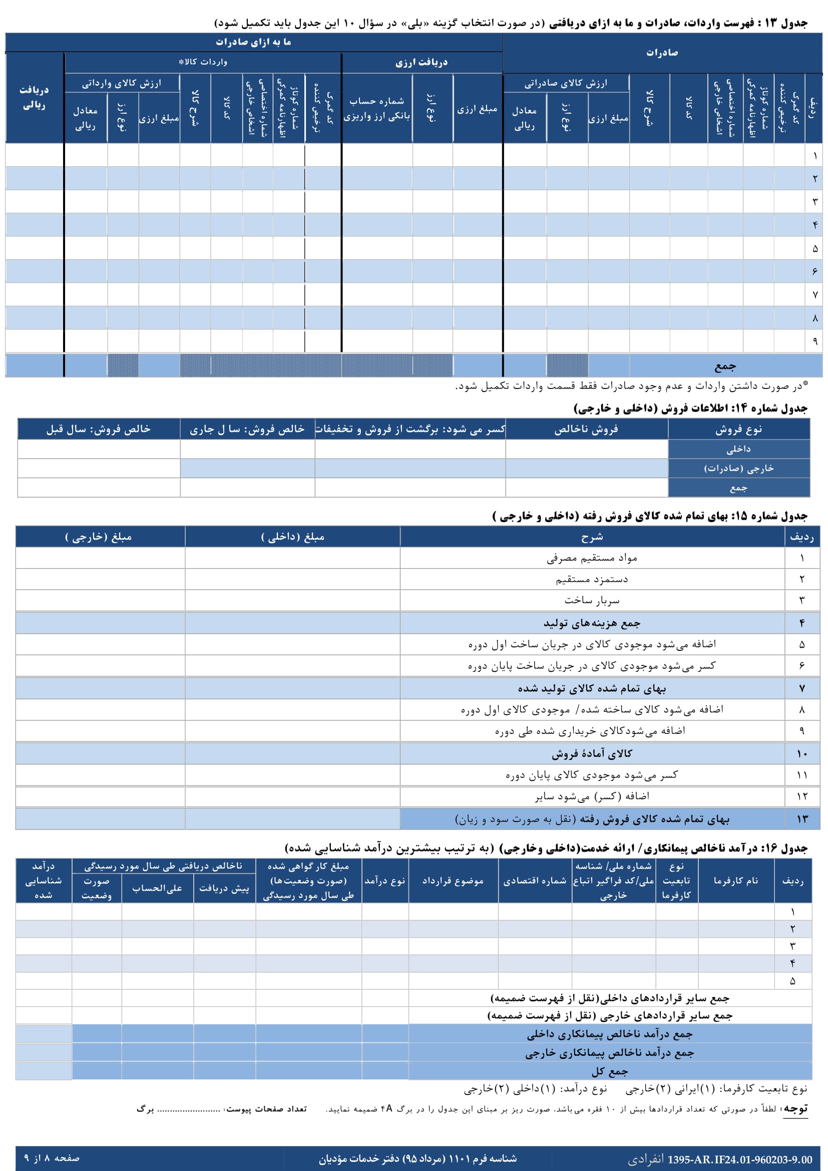 فرم های اظهارنامه عملکرد سالیانه اشخاص حقیقی(انفرادی -گروه اول)-8