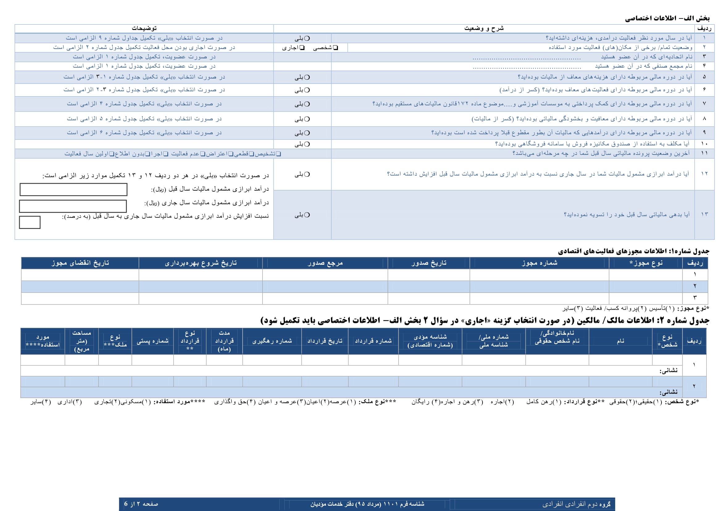 فرم های اظهارنامه عملکرد سالیانه اشخاص حقیقی(انفرادی -گروه دوم)-2