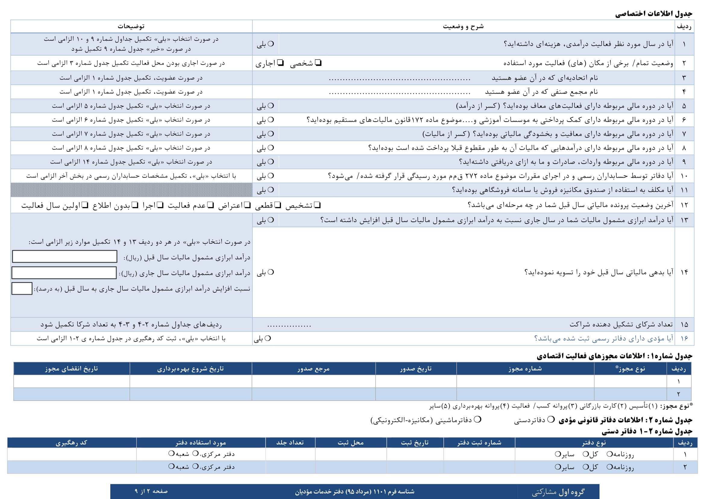 فرم های اظهارنامه عملکرد سالیانه اشخاص حقیقی(مشارکتی-گروه اول)-2