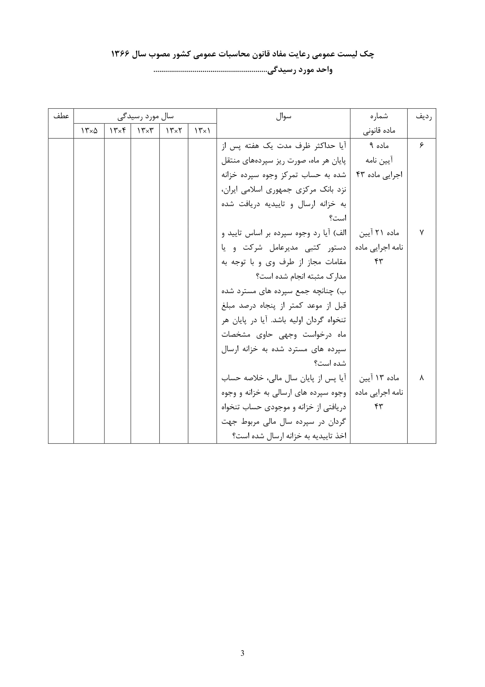 فرم حسابرسی چک لیست رعایت مفاد قانون محاسبات عمومی-3