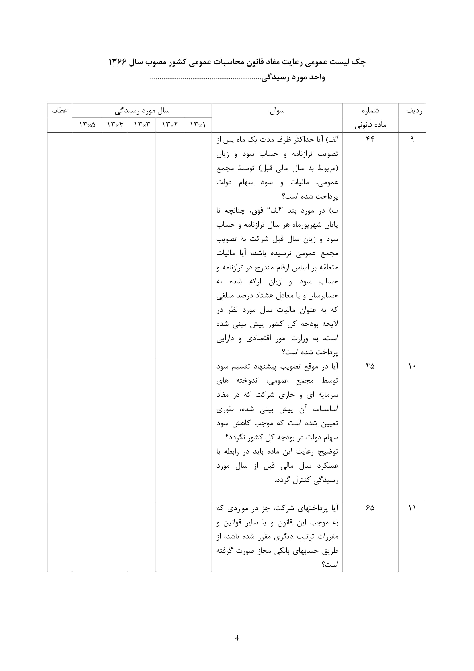 فرم حسابرسی چک لیست رعایت مفاد قانون محاسبات عمومی-4