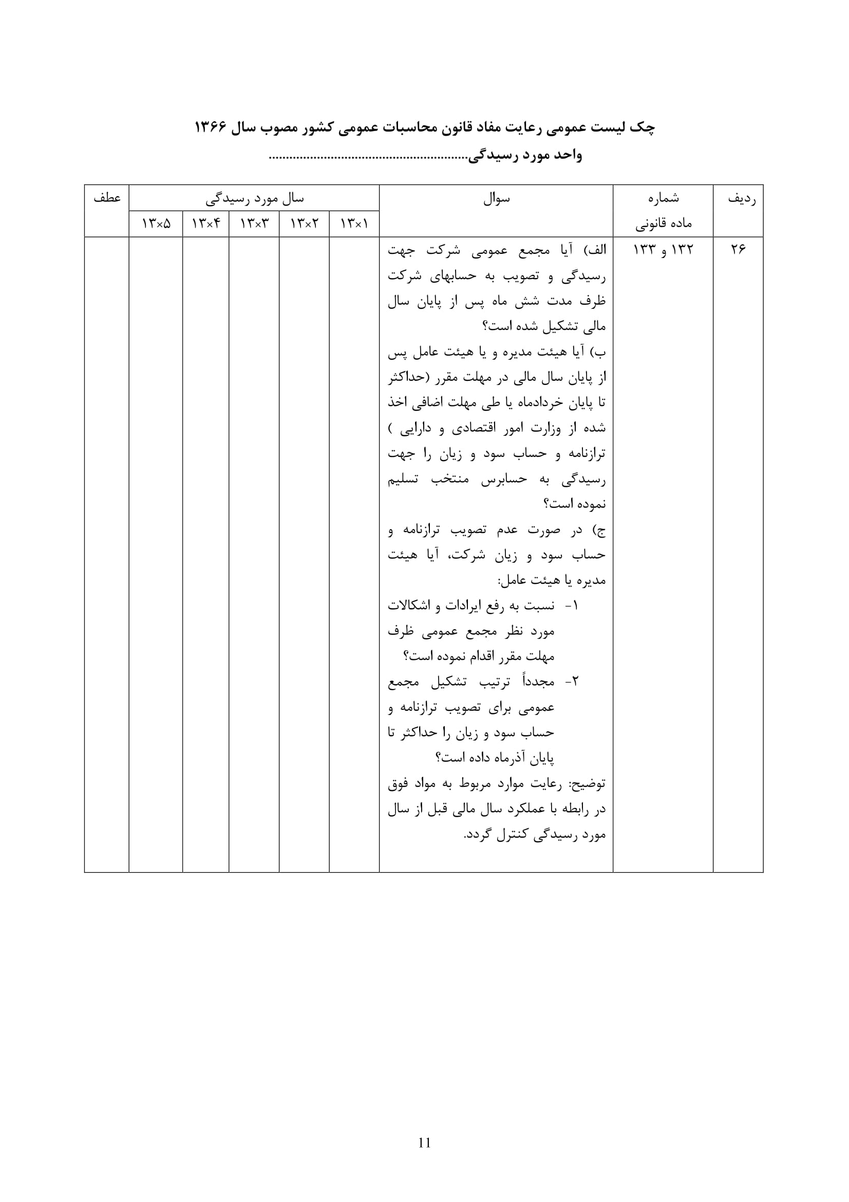 فرم حسابرسی چک لیست رعایت مفاد قانون محاسبات عمومی-11