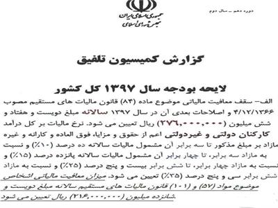 سقف معافیت مالیاتی حقوق سال ۹۷ مصوب کمیسیون تلفیق مجلس